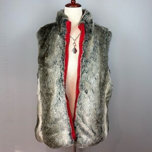 Susquehanna Trail Outfitters Faux Rabbit Fur Reversible Vest Size M Red Mobwife